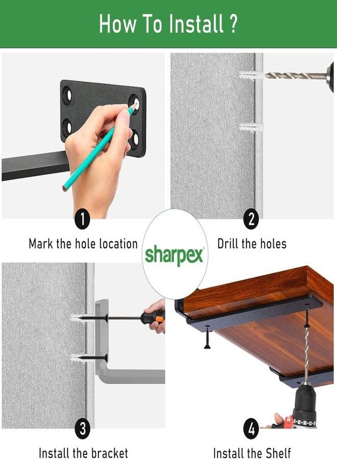 Sharpex Heavy Duty Shelf Bracket for Wall Shelves Angle Brackets with Screws | Decorative Corner Shelf Supporter Wall Rack-Powder Coated Angle Wall Metal Only Brackets Black (Pack of 4) - Image 4